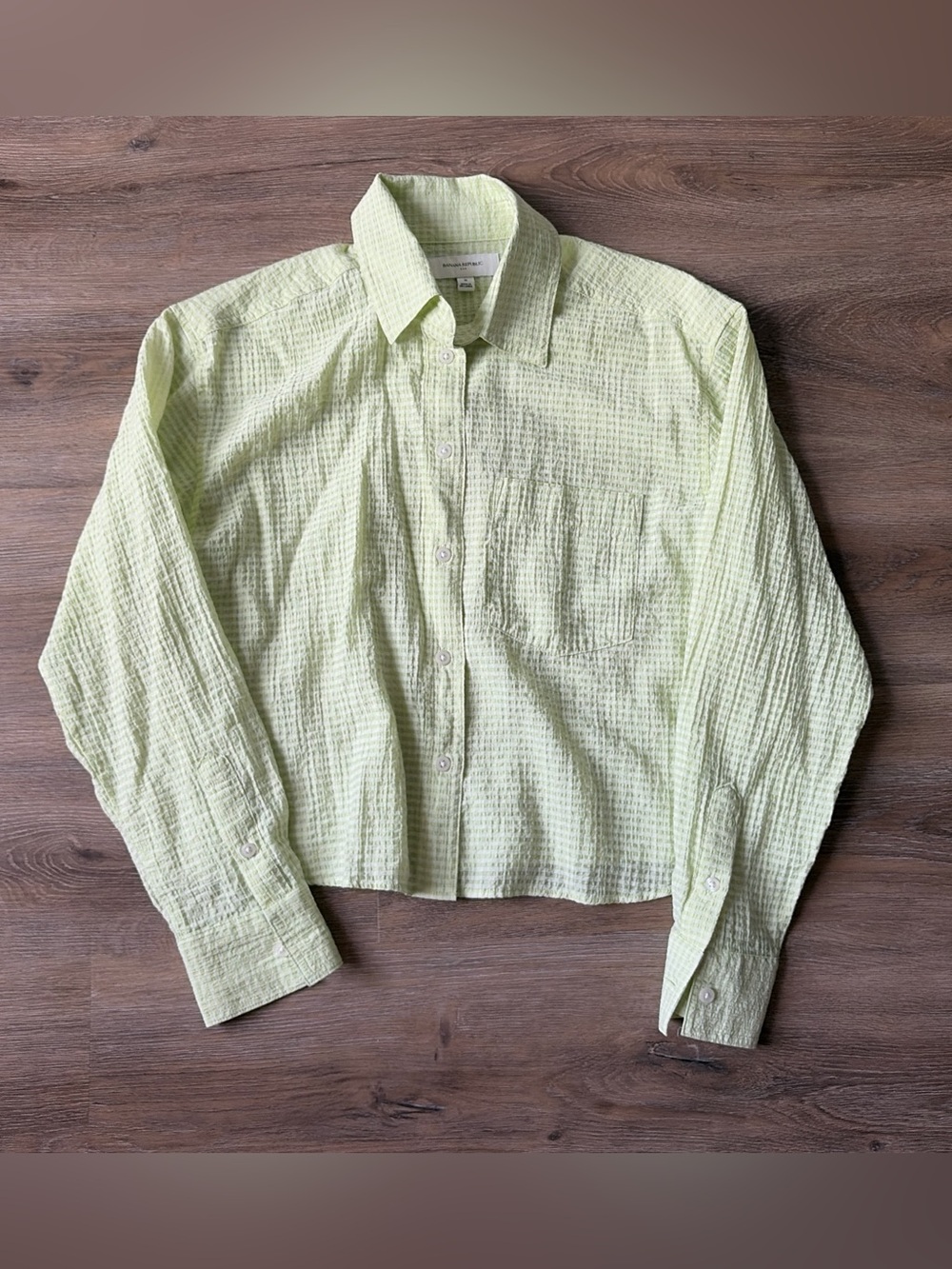 Banana Republic gingham green cropped blouse